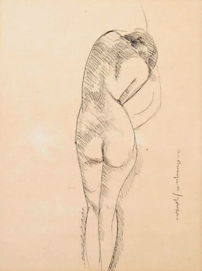 André Albert Marie DUNOYER DE SEGONZAC (1884-1974) Modèle nu de dos Dessin à l'encre,...