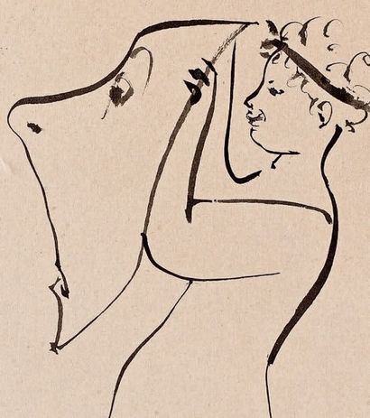 Pablo Picasso (1881-1973) Les masques, 1954 (V) Dessin à l'encre, signé, daté "24.1.54"...