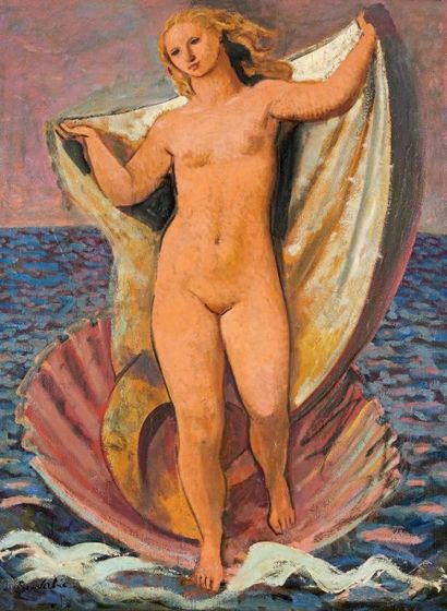 Jean SOUVERBIE (1891-1981) La naissance de Vénus Huile sur toile signée en bas à...