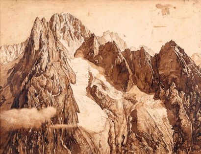 André Charles COPPIER (1867-1948) Le massif de la Verde au Moine, 1919 Brou de noix,...