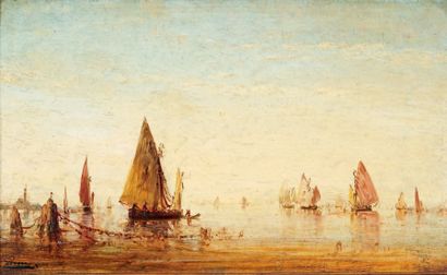 Félix ZIEM (1821-1911) Dans la lagune Huile sur carton, signée en bas à gauche. 31...