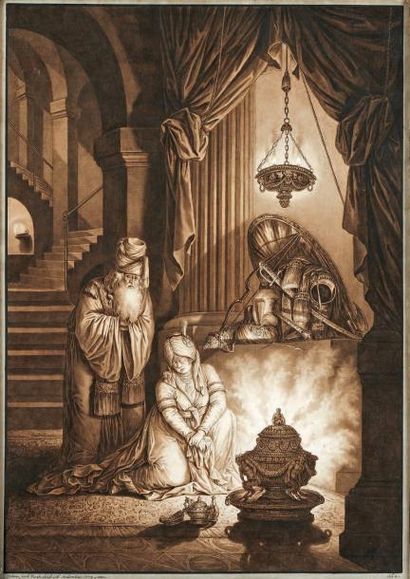 Johann Jacob HOCH (1750-1829) Sultane et personnage oriental Plume, lavis, signé...