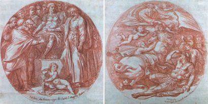 Jean-Robert ANGO (mort en 1773) Deux dessins d'après Perino del Vaga dans la salle...