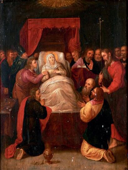 Entourage de Frans FRANCKEN, Flandres, XVIIe siècle La mort de la Vierge Huile sur...