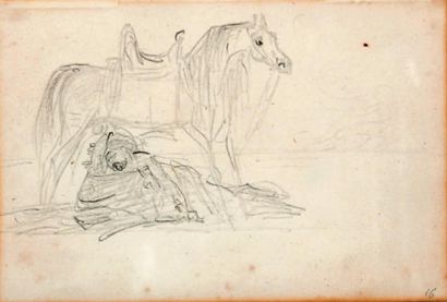 Antoine Jean Baron GROS (1771-1835) Cavalier arabe au pied de son cheval Crayon noir....