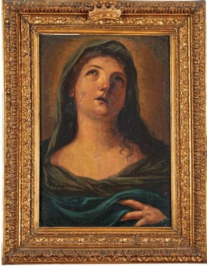 Atelier de Guido RENI (1575-1642) Tête de la Vierge Huile sur toile, rentoilée. Annoté...