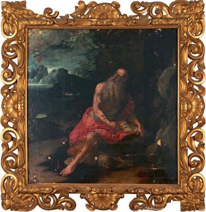 ÉCOLE ITALIENNE du XVIe ou XVIIe siècle Saint Jérôme au désert Huile sur toile. (Rentoilée,...