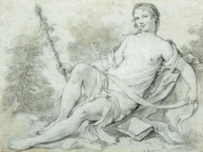 Charles-Joseph NATOIRE (1700-1777) Étude pour Thalie Pierre noire, légers rehauts...
