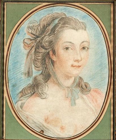École FRANÇAISE du XVIIIe siècle Portrait de femme Trois crayons. 25 x 19,2 cm o...