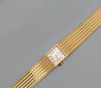 MOVADO Montre-bracelet de dame, en or jaune, la montre de forme carrée, index bâtonnets,...
