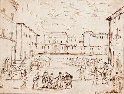 Ecole Florentine du XVIIe siècle Personnages faisant l'aumône et groupe de personnages...