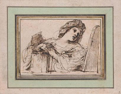 Gian Francesco BARBIERI dit Le GUERCHIN (1591-1666) Femme tenant un livre et regardant...