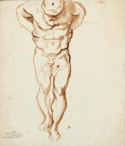 Hippolyte FLANDRIN (1809-1864) Étude d'Atlas Plume, encre brune. Cachet de l'atelier...
