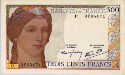null 300 Francs Cérès série P (09/02/1939). Fay. 29-3. Épinglage légèrement rouillé....