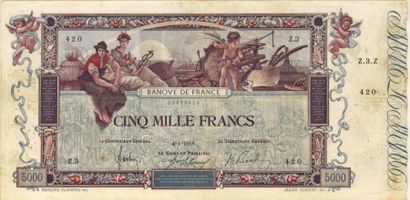 null 5000 Francs Flameng. Billet du 04/01/1918. Fay. 43-1. Petite déchirure dans...