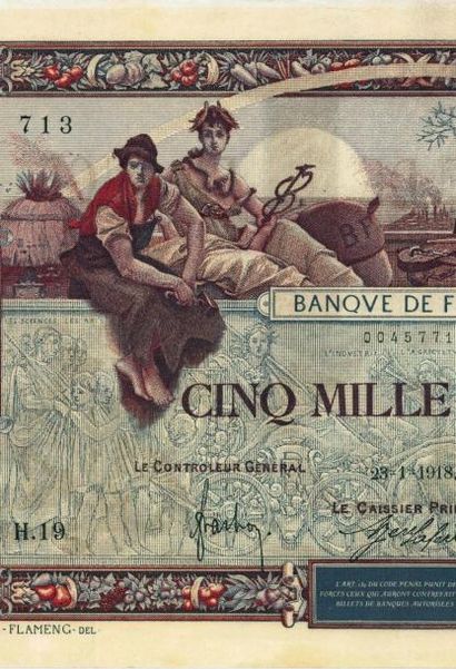 null 5000 Francs Flameng. Billet du 23/01/1918. Fay. 43-1. Frais. TTB