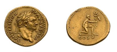 null DOMITIEN (81-96) Auréus. 7,36 g. Rome (76) Sa tête laurée à droite. R/ Sarmate...