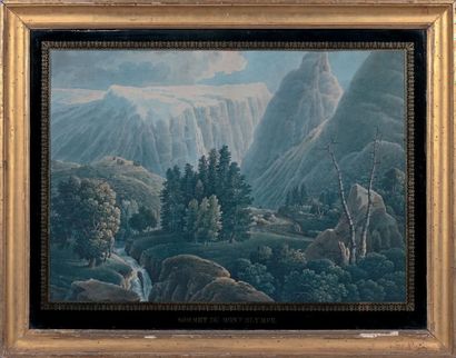 Louis François CASSAS (1756-1827) Sommet du Mont Olympe Gravure aquarellée. Encadrement...