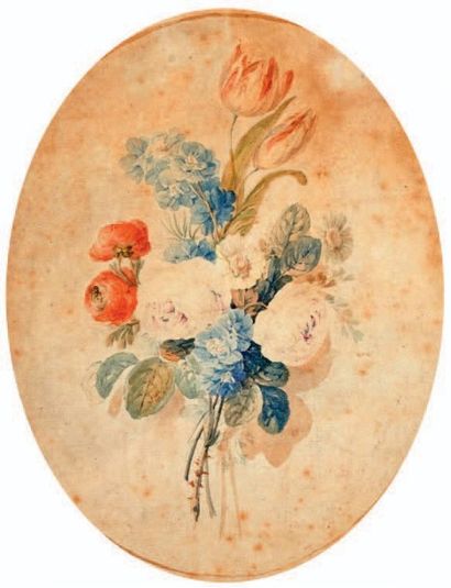 Attribué à Anne VALLAYER-COSTER (1744-1818) Bouquet de fleurs avec roses pommées...