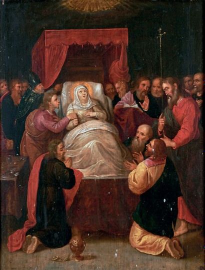 Entourage de Frans FRANCKEN, XVIIe siècle La dormition de la Vierge Huile sur panneau...