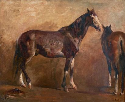 Eugène FROMENTIN (1820-1876) Deux chevaux, vers 1852-1853 Huile sur toile, monogrammée...
