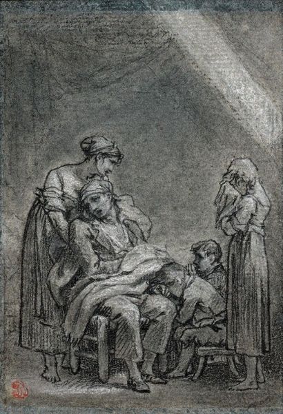 Pierre-Paul PRUD'HON (1758-1823) 
Une famille dans la désolation
Crayon noir et blanc,...