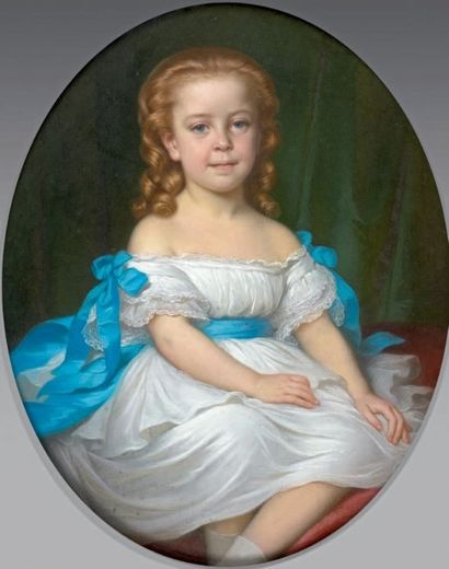 École Française du XIXe siècle 
Portrait de jeune fille
Pastel
71 x 57 cm, ovale