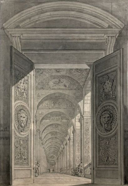 Pietro CAMPORESI (1726-1781) 
Dessin pour le frontispice des loges de Raphaël au...