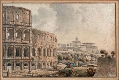 Victor Jean NICOLLE (1754-1826) 
Le Colisée à Rome
Plume et aquarelle, monogrammée.
6...