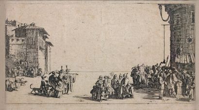 Jacques CALLOT 
Le Marché d'esclaves ou La Petite vue de Paris, eau-forte, 11,5 x...