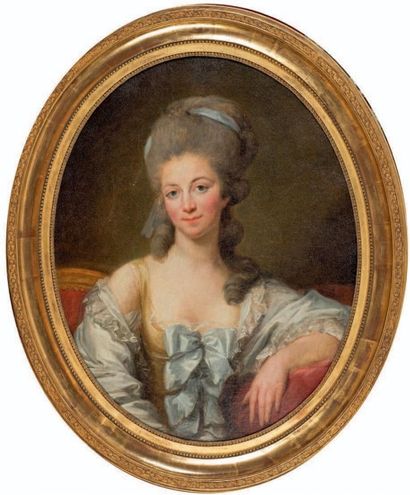Attribué à Élisabeth VIGÉE-LEBRUN (1755-1842) 
Portrait de femme à la robe aux rubans...