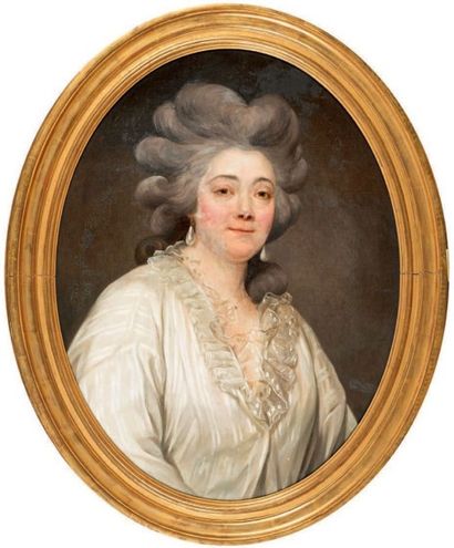 Attribué à Joseph DUPLESSIS (1725-1802) 
Portrait de femme à la chemise blanche
Huile...