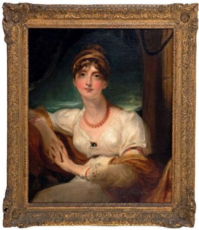 Atelier de Sir Thomas LAWRENCE (1769-1830) 
Portrait de Lady Harriet Hamilton (1781-1803)
Huile...
