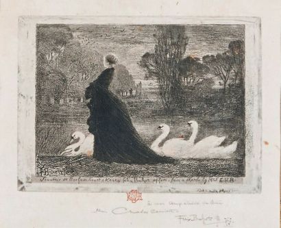 Félix Buhot La Dame aux cygnes, 1879, eau-forte et pointe sèche, 13,5 x 18 cm, marges...