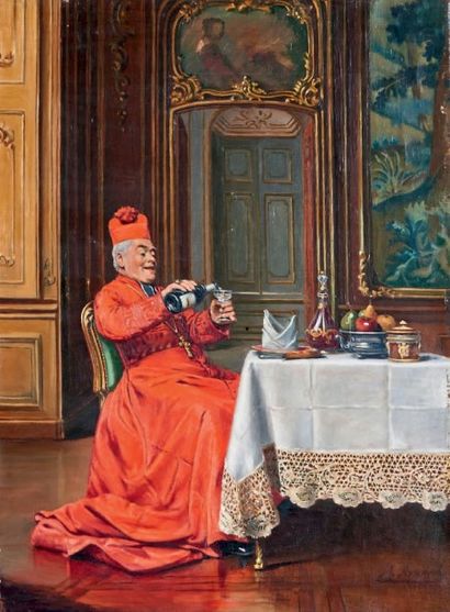 François BRUNERY (1845-1926) 
La coupe de champagne
Huile sur toile, signée en bas...