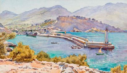 Jean LEFEUVRE (1882-1975) 
Vues de port et bord de mer
Quatre aquarelles, deux signées...