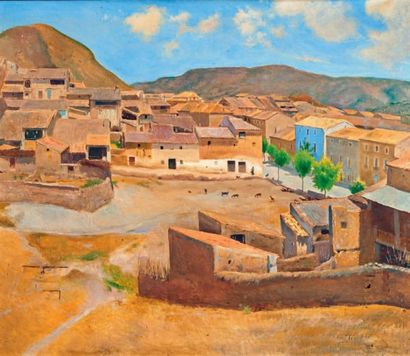 Abelardo PARRILLA (1877-1953) 
Espagne, le village
Huile sur toile.
84,5 x 99 cm...