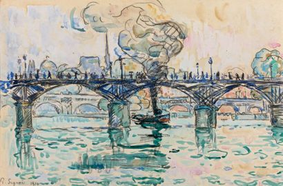 Paul SIGNAC (1863-1935) 
Paris, la passerelle des arts, 1910
Aquarelle, signée et...