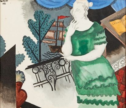 Jean LURÇAT (1892-1966) 
Femme au balcon, 1921
Technique mixte sur papier, signée...