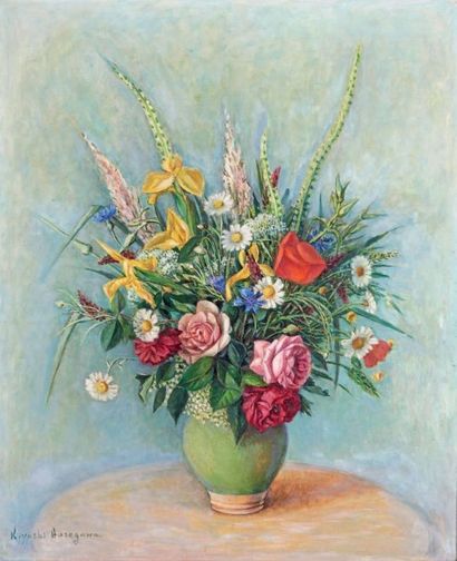 Kiyoshi Hasegawa (1891-1980) 
Bouquet de fleurs, 1947
Huile sur toile, signée en...