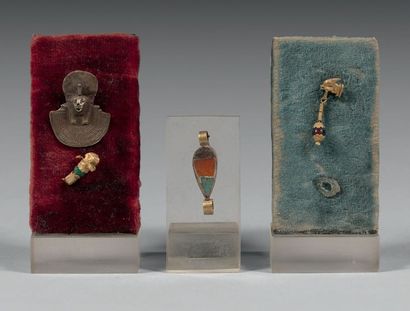 null Lot de bijoux antiques en métal et en or: pampille en or avec pierre (cornaline)...