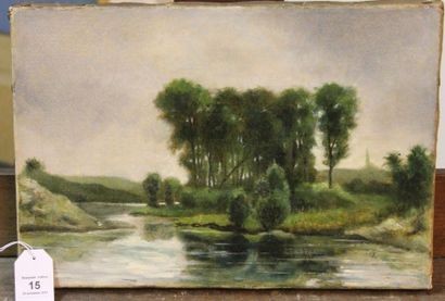 Attribué à Charles Beauverie (1839-1923) Bords de rivière, huile sur toile, annotée...
