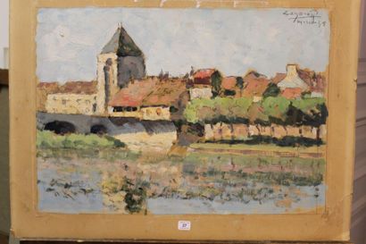 Prudent POHL-ZANAROFF (1885-1966) Vue de Moret, 1938. Huile sur carton, signée, datée...