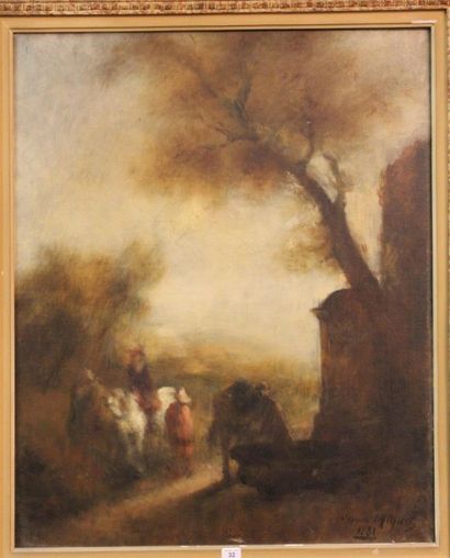 Cyprien Auguste Miguel Paysage sur la route, 1881, huile sur toile, signée et datée...