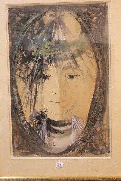 Albert DEMAN (1929 - 1996) Portrait de femme, 1960 Technique mixte sur papier, signée...