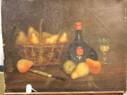 Ecole Moderne Nature morte aux fruits, 1888 Huile sur toile, signée d'initiales et...