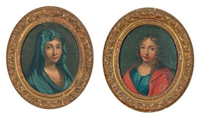 École Française du XVIIe siècle 
Saint Jean et la Vierge
Deux huiles sur cuivre,...