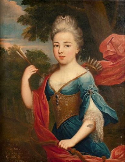École FRANÇAISE du XVIIIe siècle 
Portrait d'une femme de qualité en Diane dans un...