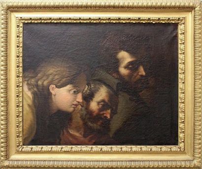 Ecole Italienne du XIXe siècle 
Étude de trois têtes d'homme
Huile sur toile.
48,5...