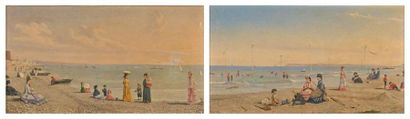 John Watkins CHAPMAN (1853-1903) 
Crinolines sur la plage, 1876
Deux huiles sur papier...